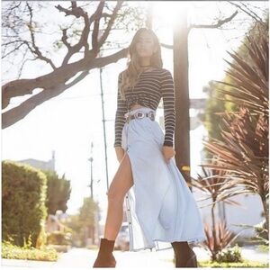 Pistola Light Wash Denim Snap Front Maxi Skirt Small